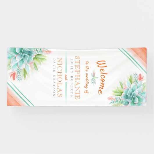 多肉性の緑のオレンジ結婚のアートウェルカムバナー 横断幕 (横)