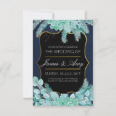 多肉性の花 – 緑の青 – 結婚式招待状 招待状 (正面)