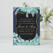 多肉性の花 – 緑の青 – 結婚式招待状 招待状 (スタンド正面)