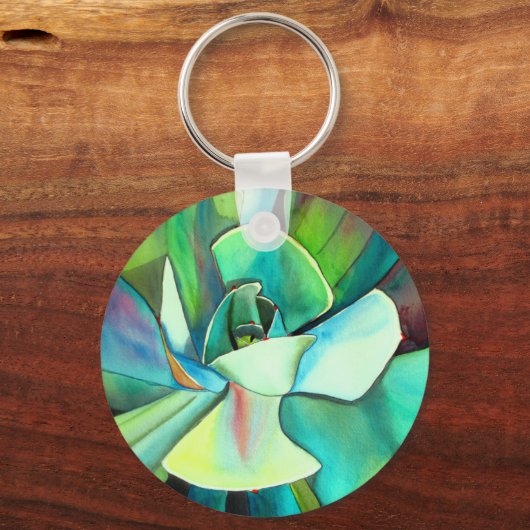 多肉性の青と緑の砂漠の水のカラーアート キーホルダー (正面)
