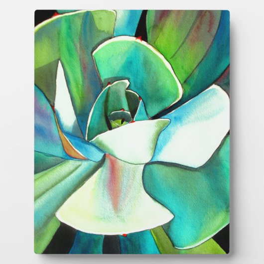 多肉性の青と緑の砂漠の水のカラーアート フォトプラーク (正面)
