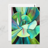 多肉性の青と緑の砂漠の水のカラーアート ポストカード (正面/裏面)
