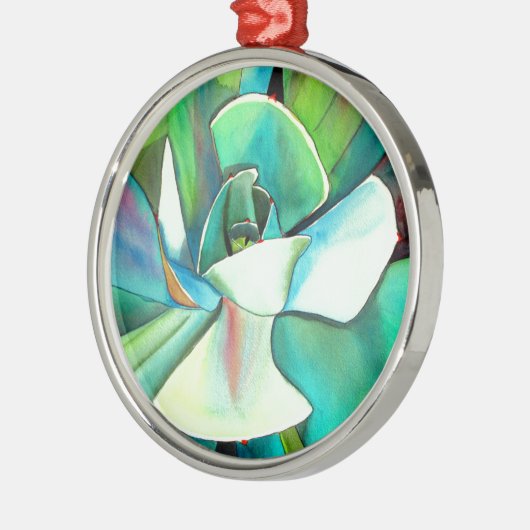 多肉性の青と緑の砂漠の水のカラーアート メタルオーナメント (左)