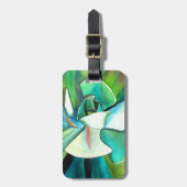 多肉性の青と緑の砂漠の水のカラーアート ラゲッジタグ (正面縦)