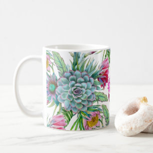 多肉性エケベリアサボテンの花のパターン コーヒーマグカップ