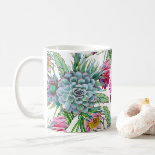 多肉性エケベリアサボテンの花のパターン コーヒーマグカップ (ドーナツ)