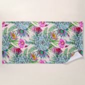 多肉性エケベリアサボテンの花のパターン ビーチタオル (正面)