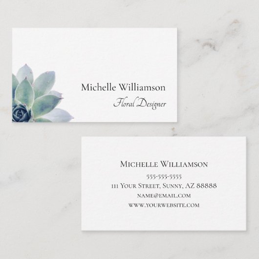 多肉性エレガント緑のスクリプトタイポグラフィ 名刺 (正面/裏面)