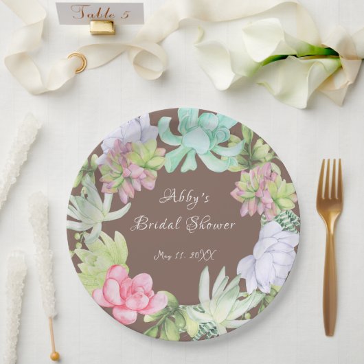 多肉性グリーンリースブライダルシャワー ペーパープレート (ウェディング)