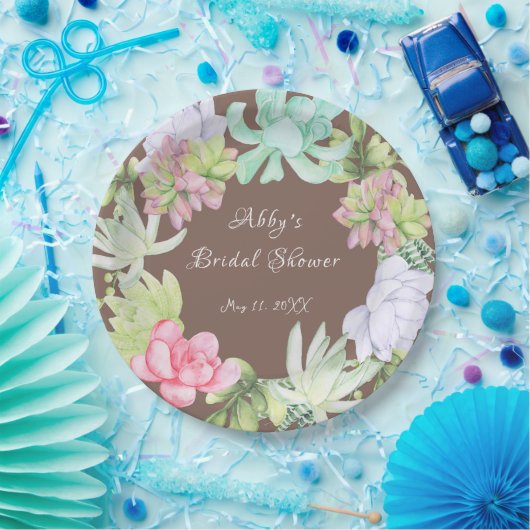 多肉性グリーンリースブライダルシャワー ペーパープレート (パーティー)