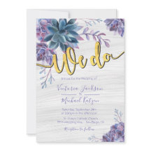 多肉性ゴールドフォイル水カラー結婚式招待状