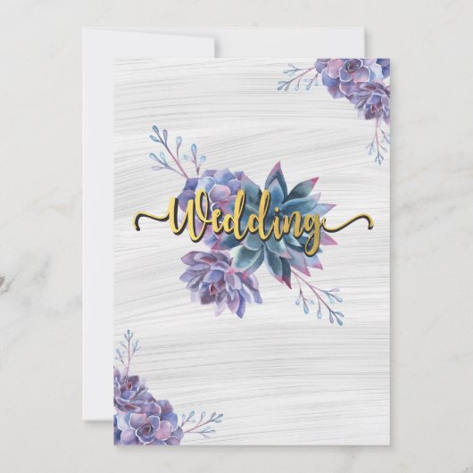 多肉性ゴールドフォイル水カラー結婚式招待状 招待状 (裏面)