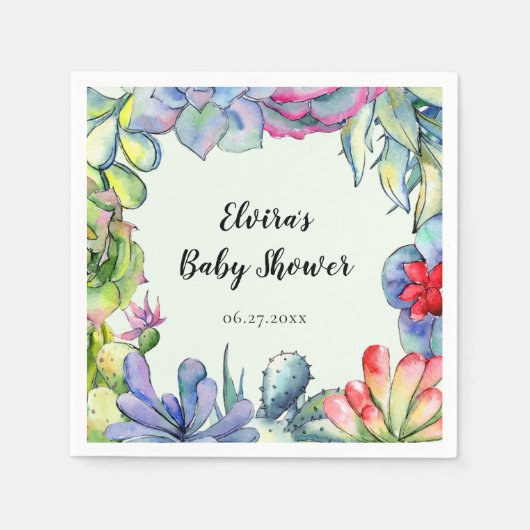 多肉性サボテンの水色 スタンダードカクテルナプキン (正面)