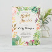 多肉性サボテンの赤ちゃんシャワーの招待状 招待状 (スタンド正面)