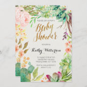 多肉性サボテンの赤ちゃんシャワーの招待状 招待状 (正面/裏面)