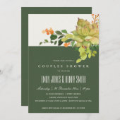 多肉性サボテンフローラ水彩色夫婦間シャワー 招待状 (正面/裏面)