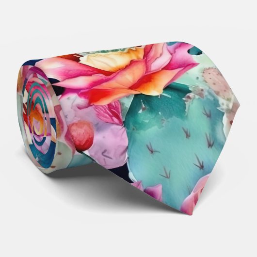 多肉性サボテン砂漠の植物の水色フローラ ネクタイ (ロール)