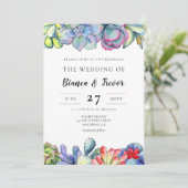 多肉性サボテン結婚の水色 招待状 (スタンド正面)