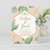 多肉性サボテン結婚式招待状金ゴールドとピンク 招待状 (スタンド正面)