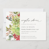 多肉性サボテン赤フローラカップルのシャワー招待状 サンキューカード (正面)