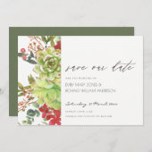 多肉性サボテン赤フローラ保存日付招待状 サンキューカード (正面/裏面)