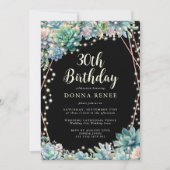 多肉性ストリングライトブラック30歳の誕生日 招待状 (正面)