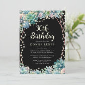 多肉性ストリングライトブラック30歳の誕生日 招待状 (スタンド正面)