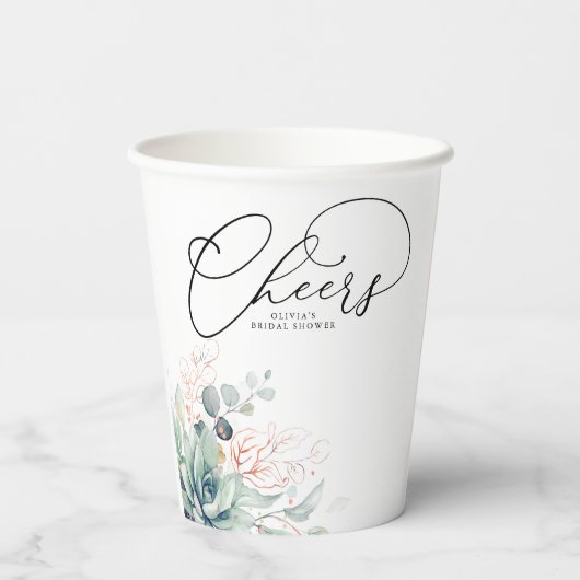 多肉性バラ金ゴールド葉緑エレガントモダン 紙コップ (裏面)