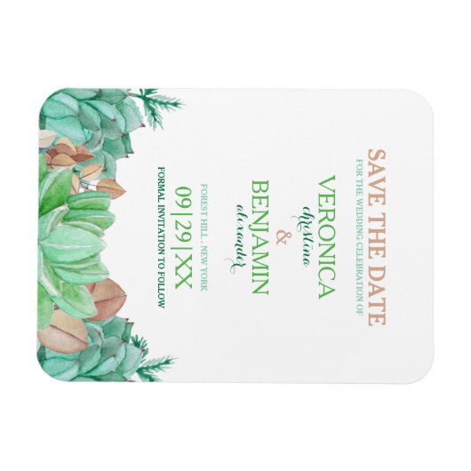 多肉性ブーケ植物性フローラ日付を保存 マグネット (横)