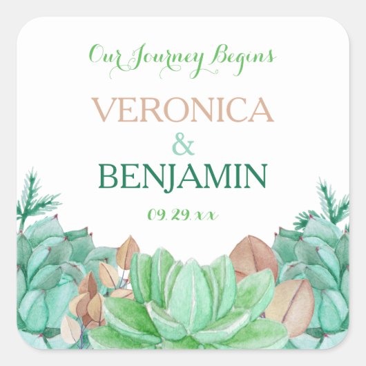 多肉性ブーケ植物性結婚フローラ感謝していの スクエアシール (正面)