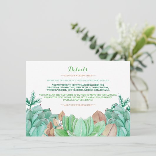 多肉性ブーケ植物性結婚フローラ詳細 エンクロージャーカード (スタンド正面)