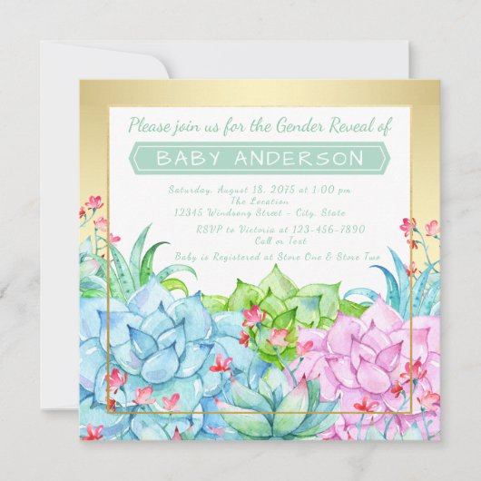 多肉性ベビーシャワー性発現招待状 招待状 (正面)