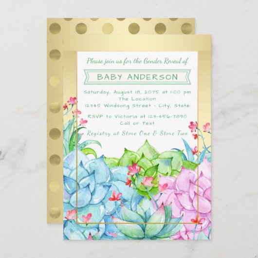 多肉性ベビーシャワー性発現招待状 招待状 (正面/裏面)