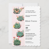 多肉性モダンサボテンの赤ちゃんシャワー 招待状 (正面)