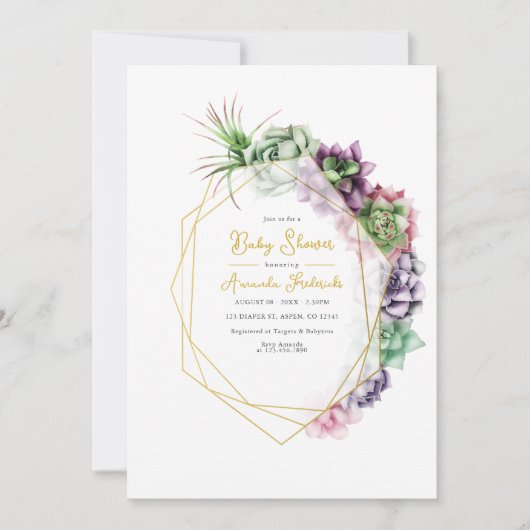 多肉性モダン幾何学的ベビーシャワー 招待状 (正面)