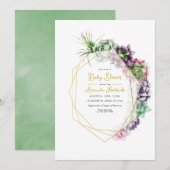 多肉性モダン幾何学的ベビーシャワー 招待状 (正面/裏面)