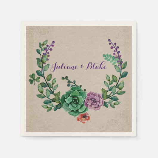 多肉性リース スタンダードカクテルナプキン (正面)