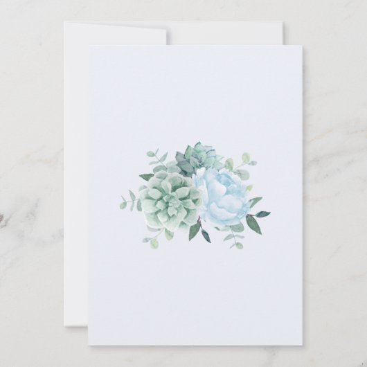 多肉性牡丹ユーカリほこりっぽいブルー結婚ズ 招待状 (裏面)