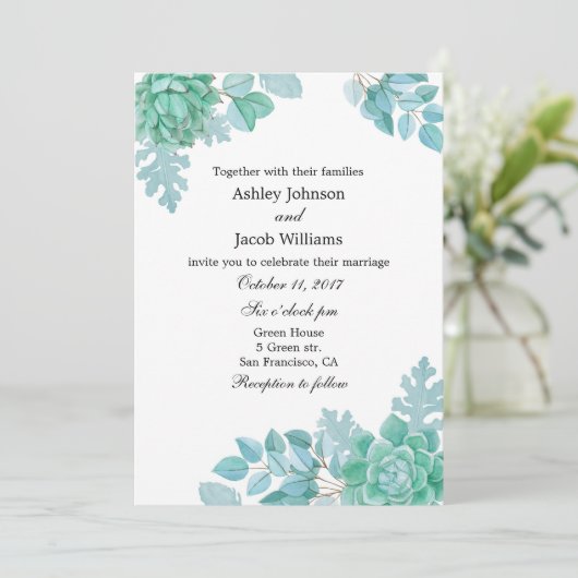 多肉性結婚式招待状。ミント招待状フローラ 招待状 (スタンド正面)
