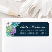 多肉性花模様差出人住所ラベル |ネイビー ラベル (インサイチュ)