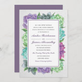 多肉性花模様結婚式招待状 |ラベンダー 招待状 (正面/裏面)