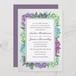 多肉性花模様結婚式招待状 |ラベンダー 招待状