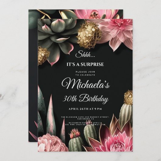 多肉性花誕生日驚きのパーティーフローラ 招待状 (正面/裏面)