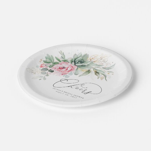 多肉性金ゴールド緑色性ピンクフローラ応援 ペーパープレート (アングル)