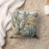 多肉感 |サボテン水彩装飾 クッション (ブランケット)