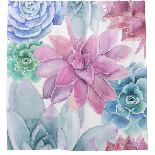 多肉料理シモダンックフィエスタガーデンフローラホワイト シャワーカーテン (正面)