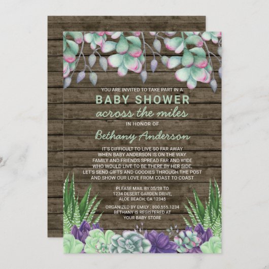 多肉果のマイルを横切る赤ん素朴坊のシャワー 招待状 (正面/裏面)