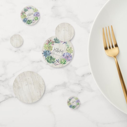 多肉株素朴と木結婚材のリースID515 コンフェッティ (グループ)