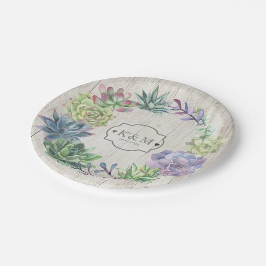 多肉株素朴と木結婚材のリースID515 ペーパープレート (アングル)