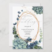 多肉栽培と金ゴールド結婚式招待状 招待状 (正面)